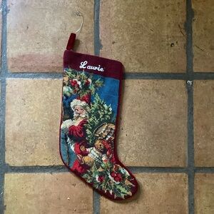 Laurie needlepoint Christmas stocking